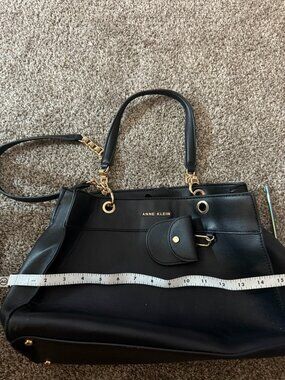 Anne Klein Black Faux Leather Satchel Handbag Gold Chain Detail Tote Bag Repair